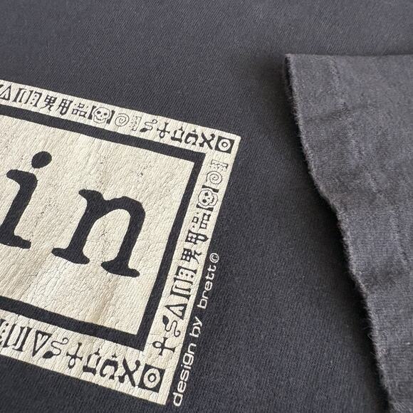 Vintage 1990s Sin T-Shirt Size L Black Faded Art Box Logo RARE M/L - Picture 3 of 6